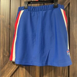 Erin Andrew’s Blue Buffalo Bills Athletic Skirt with Red and White Stripes